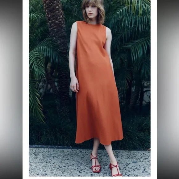 Zara Midi Linen Dress Small - Picture 1 of 5